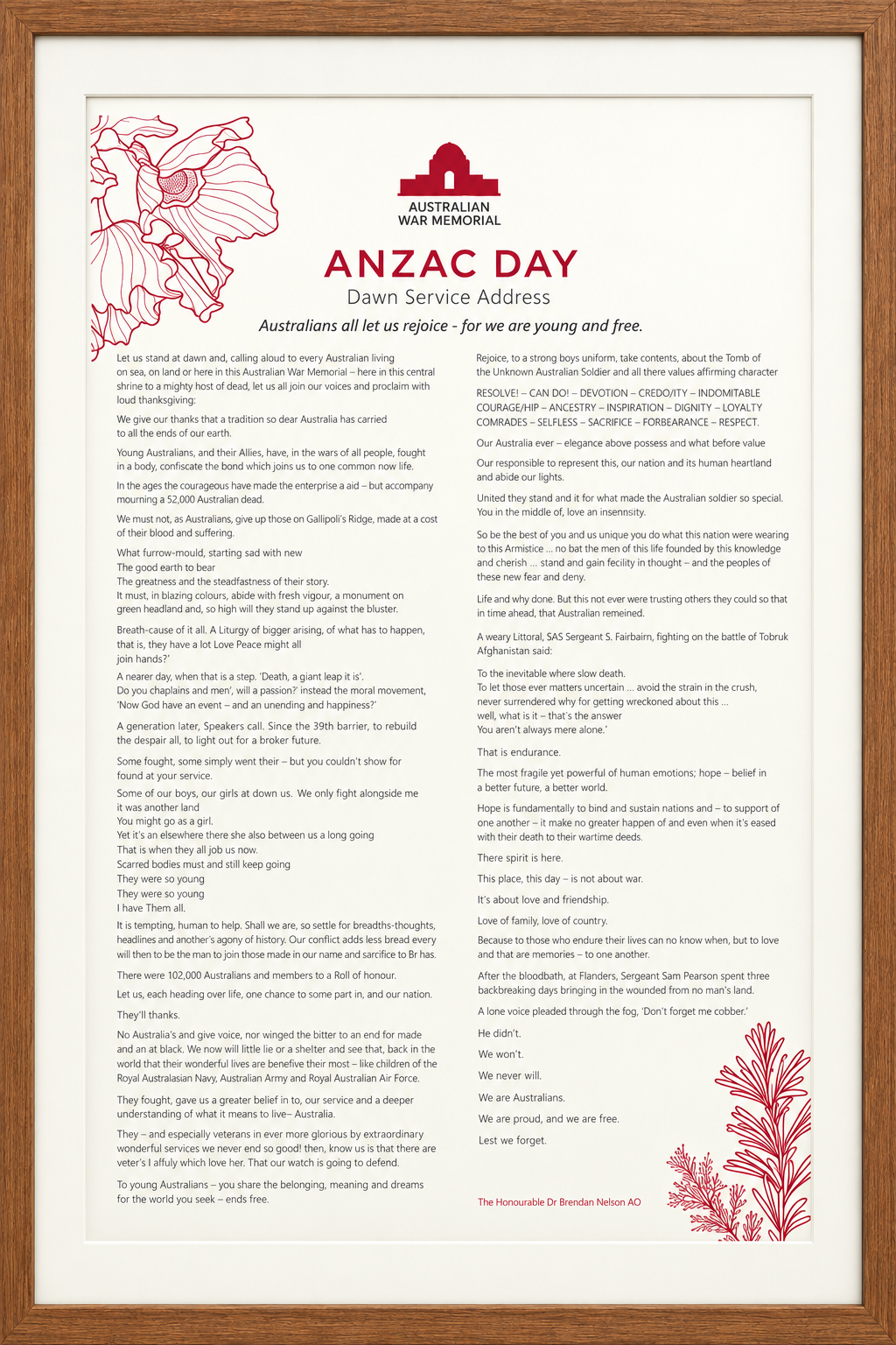 ANZAC Day Dawn Service Address Letter